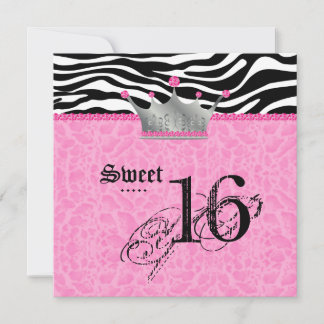 Sweet 16 Party Leopard Zebra Lace Crown Einladung