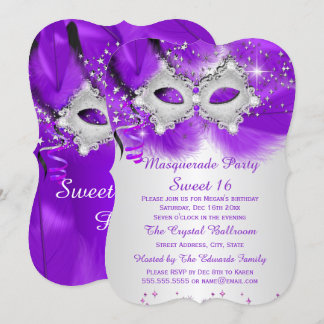 Sweet 16 Party Maske Lila Silbermasquerade Einladung