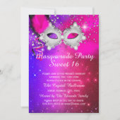 Sweet 16 Party Maske Rosa Lila Silbermaske Einladung (Vorderseite)