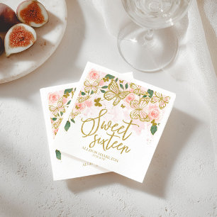Sweet 16 Party Napkins Blush Pink Butterfly Blüten Serviette