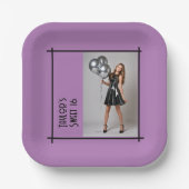 Sweet 16 Party Papier Serviette lila lila schwarz Pappteller (Vorderseite)