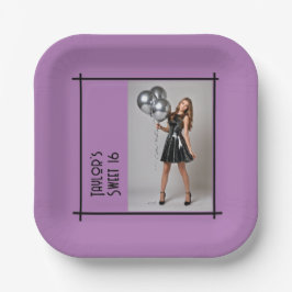 Sweet 16 Party Papier Serviette lila lila schwarz Pappteller