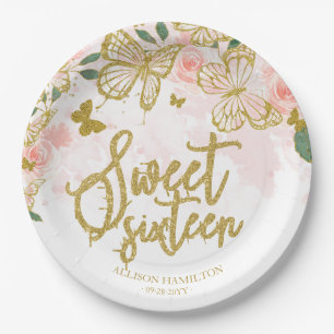 Sweet 16 Party Papierplatte Schmetterling Blütenbl Pappteller