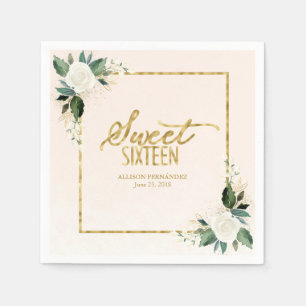 Sweet 16 Party Pink Gold Foil Napkins Serviette