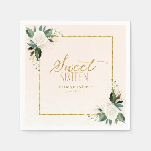 Sweet 16 Party Pink Gold Foil Napkins Serviette (Vorderseite)