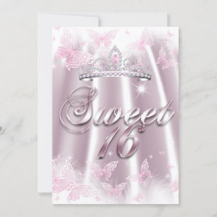 Sweet 16 Party Pink White Tiara Schmetterling Seid Einladung