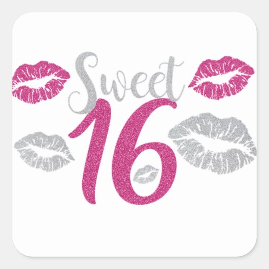 Sweet 16 Party Quadratischer Aufkleber (Vorderseite)