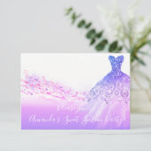 Sweet 16. Party Rosa Lila Glitzer Weißer Ozean Einladung (Stehend Vorderseite)