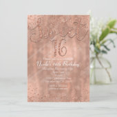 Sweet 16 Party Rosa Rose Gold Glamour Einladungen (Stehend Vorderseite)