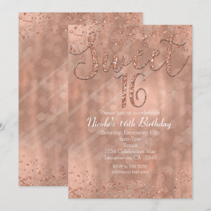 Sweet 16 Party Rosa Rose Gold Glamour Einladungen