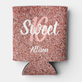 Sweet 16 Party Rosa Rose Gold Glitzer Personalisie Dosenkühler