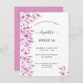 Sweet 16 Party Rosa, weiße botanische Blumen Postkarte (Vorne/Hinten)