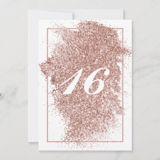 Sweet 16 Party Rose Gold Glitzer & Elegantes Scrip Einladung (Rückseite)