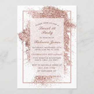 Sweet 16 Party Rose Gold Glitzer & Elegantes Scrip Einladung