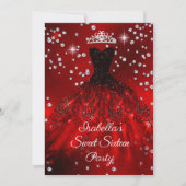 Sweet 16 Party Rotes Funkelkleid TIARA Einladung (Vorderseite)