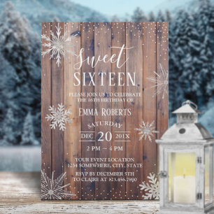 Sweet 16 Party Rustikale Winterschneeflocken Barnh Einladung
