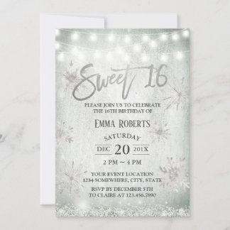 Sweet 16 Party Rustikale Winterschneeflocken Einladung