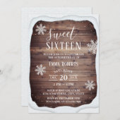 Sweet 16 Party Rustikaler Winterschneebezug Schnee Einladung (Vorne/Hinten)