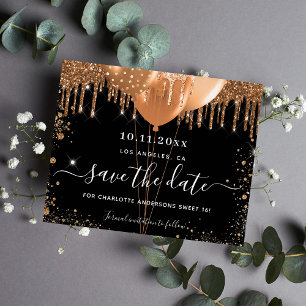 Sweet 16-Party Schwarz-Gold-Budget Save-the-Date Flyer