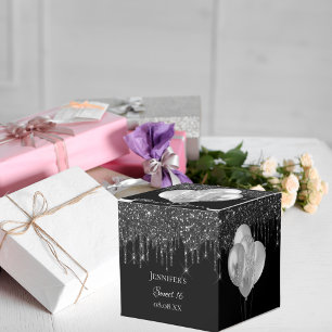 Sweet 16 Party Schwarz-Silber-Glitzer-Ballons Geschenkschachtel