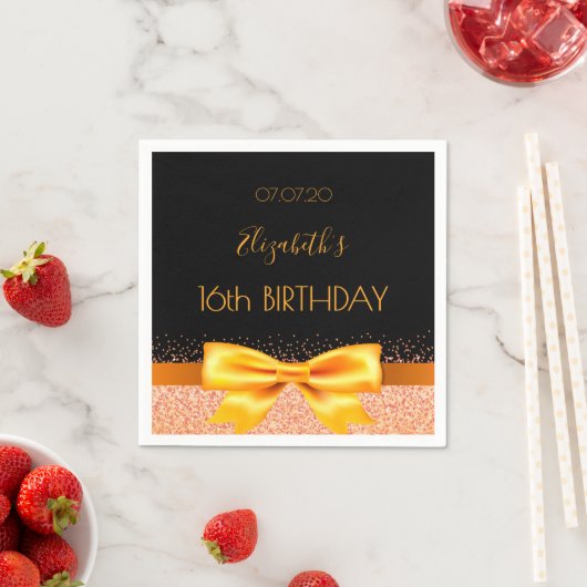 Sweet 16 Party schwarzer Goldname Serviette (Beispiel)