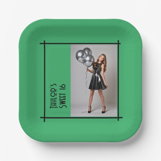 Sweet 16 Party Serviette lila grünes schwarzes Fot Pappteller (Vorderseite)