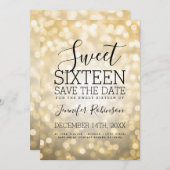 Sweet 16 Party Sparkling Gold Glitzer Lights Save The Date (Vorne/Hinten)