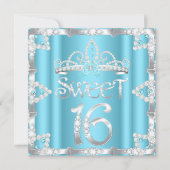 Sweet 16 Party Tiara Aquamarin Blue Imitate Diamon Einladung (Vorderseite)