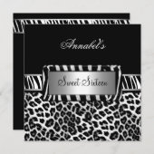Sweet 16 Party Zebra Schwarz-weiß Leopard Einladung (Vorne/Hinten)