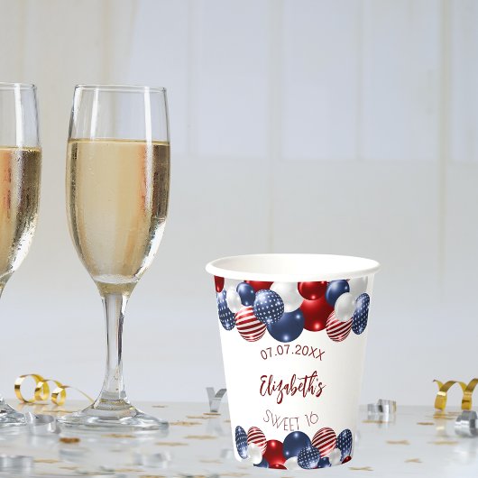 Sweet 16 patriotic USA Rot-Blau-Flagge Pappbecher