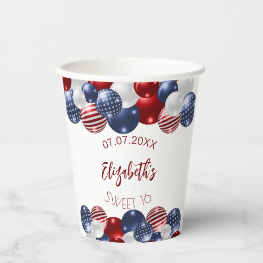 Sweet 16 patriotic USA Rot-Blau-Flagge Pappbecher (Vorderseite)