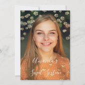 Sweet 16. Peach Blume Gold Ombre Foto Grau Einladung (Vorderseite)