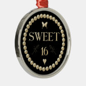 Sweet 16 - Perlen auf schwarz "Samt" Ornament Aus Metall (Rechts)