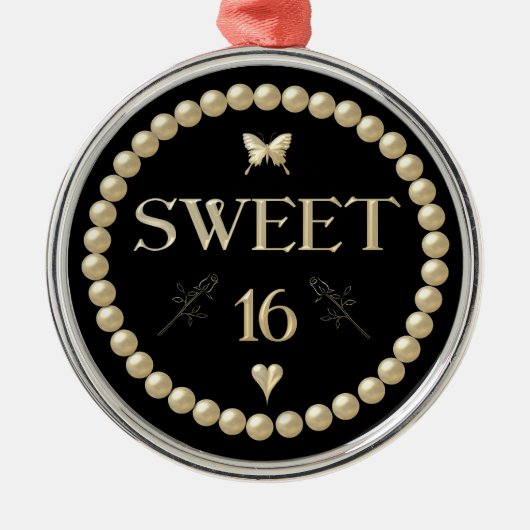 Sweet 16 - Perlen auf schwarz "Samt" Ornament Aus Metall (Vorne)