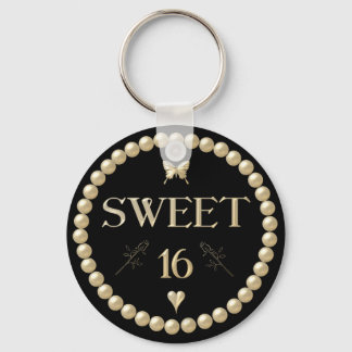 Sweet 16 - Perlen auf schwarz "Samt" Schlüsselanhänger