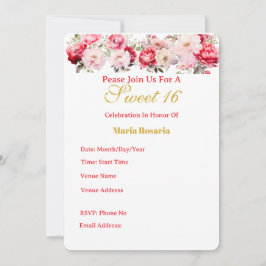 Sweet 16  Personalised Floral Invitation Ankündigung