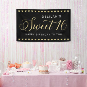 Sweet 16 Personalisiert Black Gold Happy Geburtsta Banner
