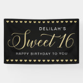 Sweet 16 Personalisiert Black Gold Happy Geburtsta Banner (Horizontal)