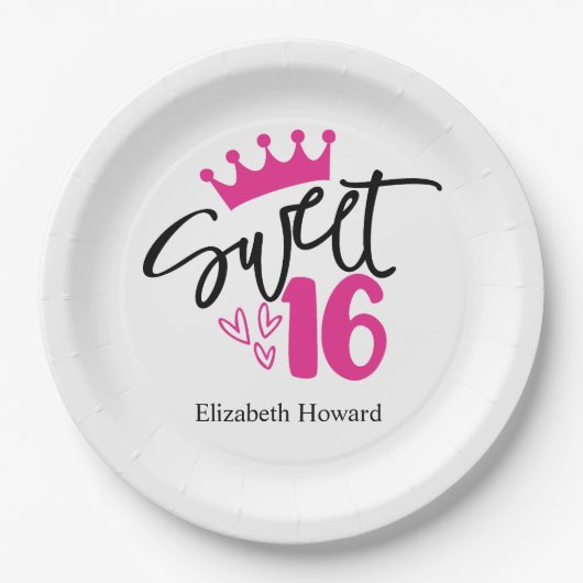 Sweet 16 Personalisiert Pappteller (Vorderseite)