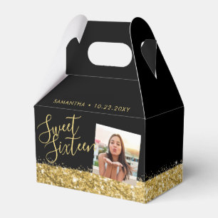 Sweet 16 Personalisiertes Foto Schwarzes Gold Geschenkschachtel