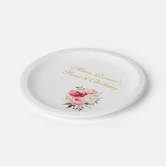 Sweet 16 Personalized Floral Tableware Pappteller (Schrägansicht)