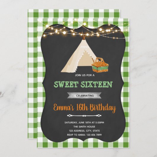 Sweet 16. Picknick-Party Einladung (Vorne/Hinten)