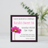 Sweet 16 Pink & Black Floral Einladung (Stehend Vorderseite)