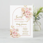 Sweet 16 Pink Boho Pampas Grass Girl Einladung (Stehend Vorderseite)