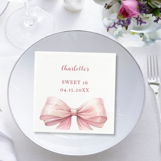 Sweet 16 pink bow elegant modern luncheon serviette