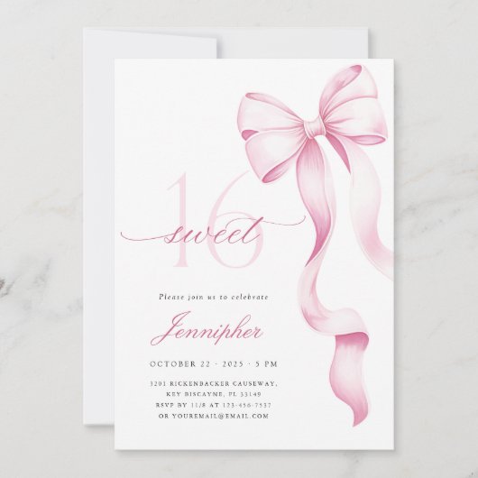 Sweet 16 Pink Bow Geburtstag Einladung (Vorderseite)