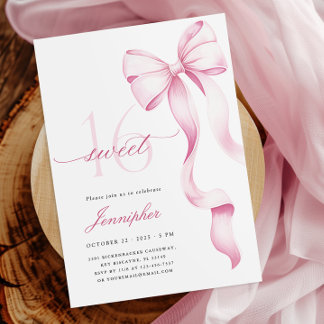 Sweet 16 Pink Bow Geburtstag Einladung