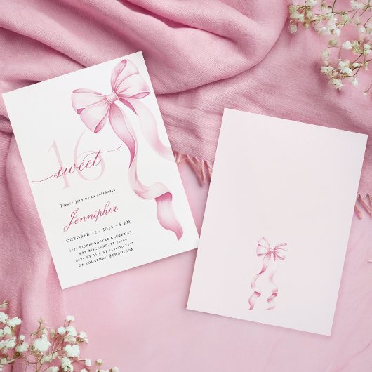 Sweet 16 Pink Bow Geburtstag Einladung