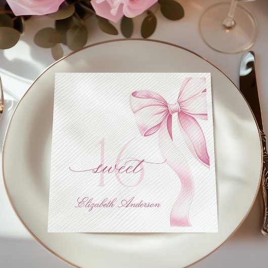 Sweet 16 Pink Bow Napkins Serviette
