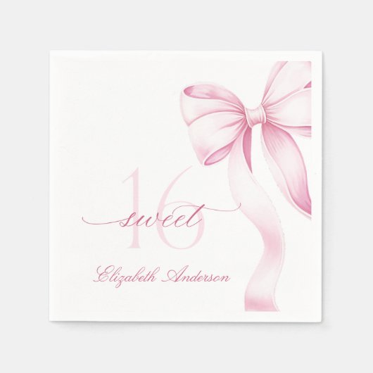 Sweet 16 Pink Bow Napkins Serviette (Vorderseite)